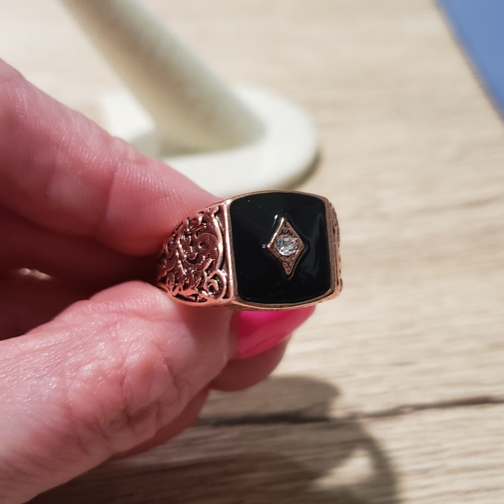 Men's 14k Rose Gold Plated White Sapphire ring